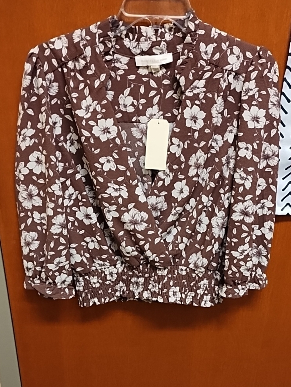 Monteau Brown Floral Wrap Blouse